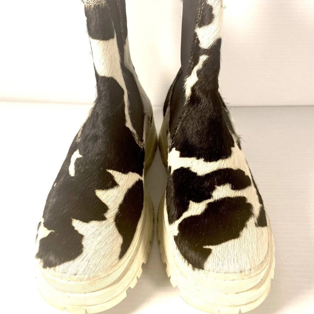 Black and White Cowhair Ankle Booties - Chunky Sole - Picture 3 of 12